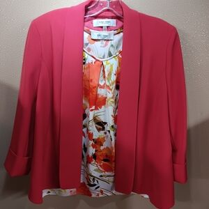 Jones Studio Coral Open-Front Women's Blazer With Matching Floral Top Size 10